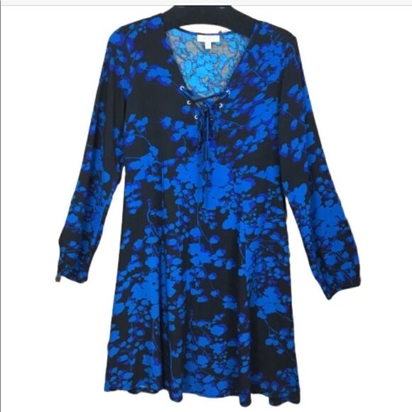 James & Erin Dress Black Blue Floral Medium - Picture 1 of 7